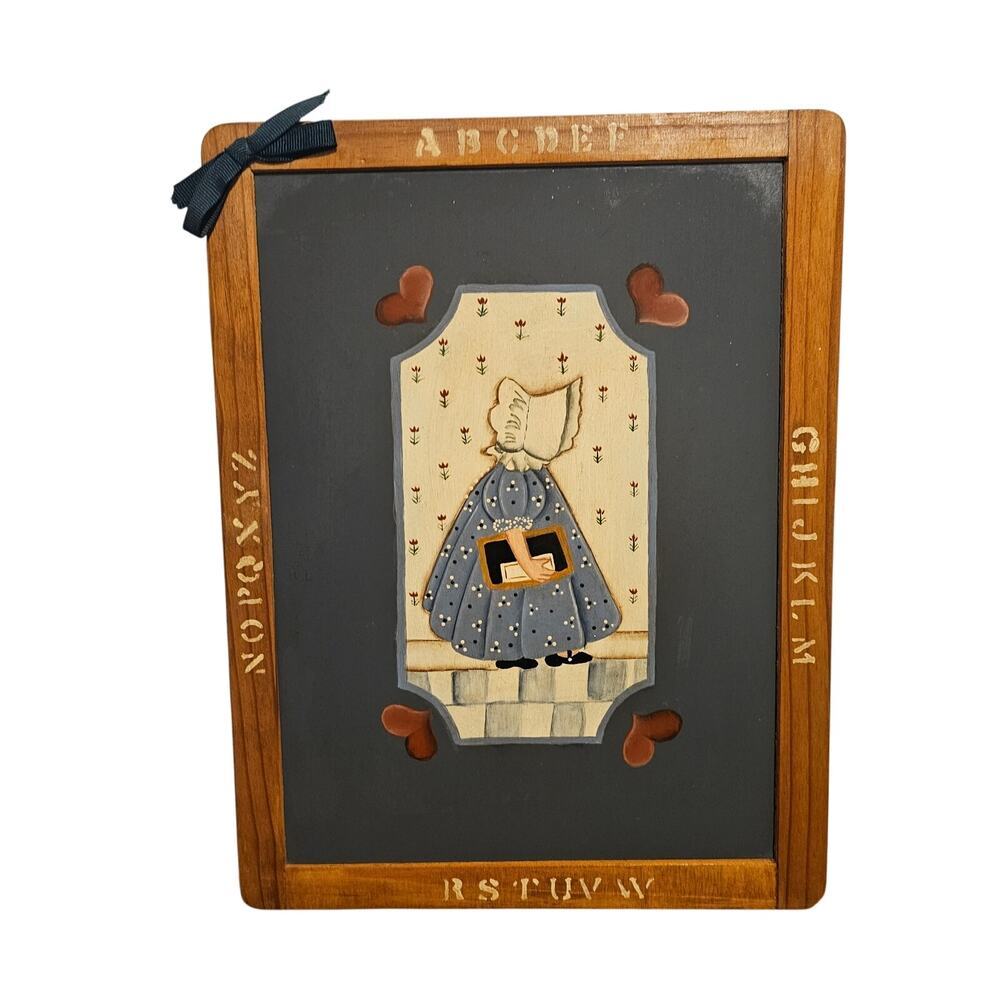 Vintage Holly Hobbie Picture 12" Folk Art Patchwork Rustic Cottage 80s School